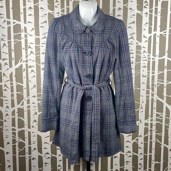 Roxy Plaid Trench Coat sz M - Picture 1 of 9